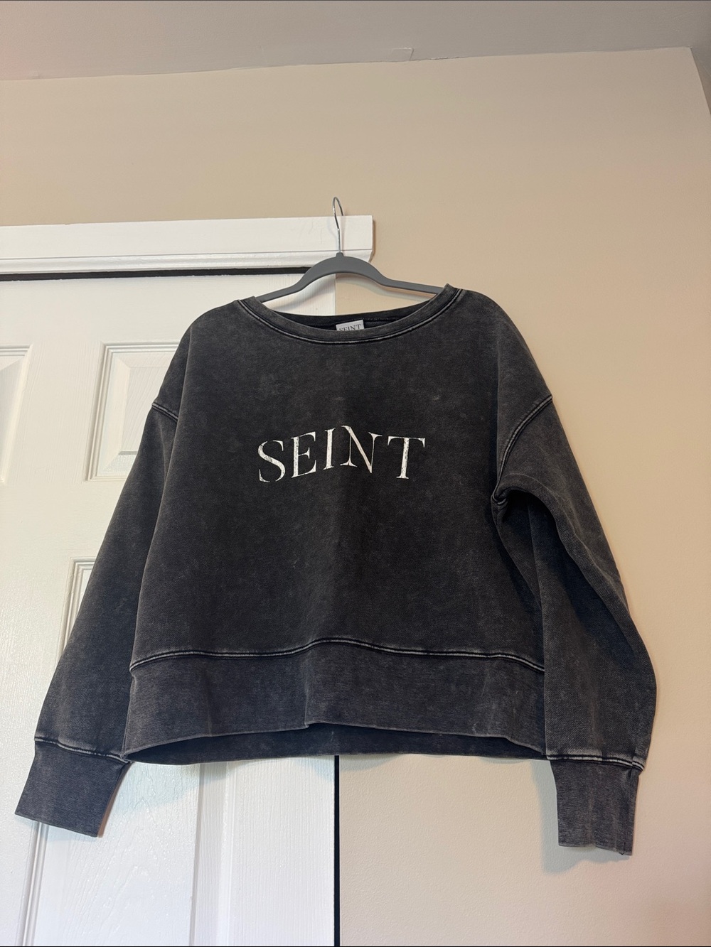 SEINT Black Washed Semi-Cropped Sweatshirt